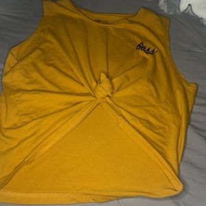 Yellow crop muscle t-shirt